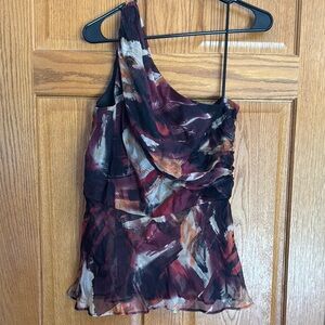 NWT ABS Allen Schwartz One Shoulder 100% Silk Top – Size Medium